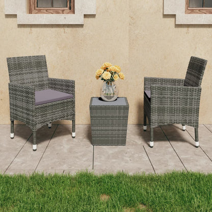 Bistro Set Grey Poly rattan, steel, tempered glass Small