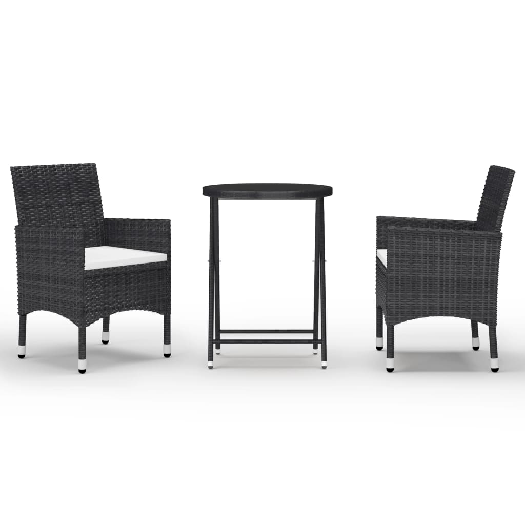 Bistro Set Black Poly rattan Small Foldable Bistro Set Round