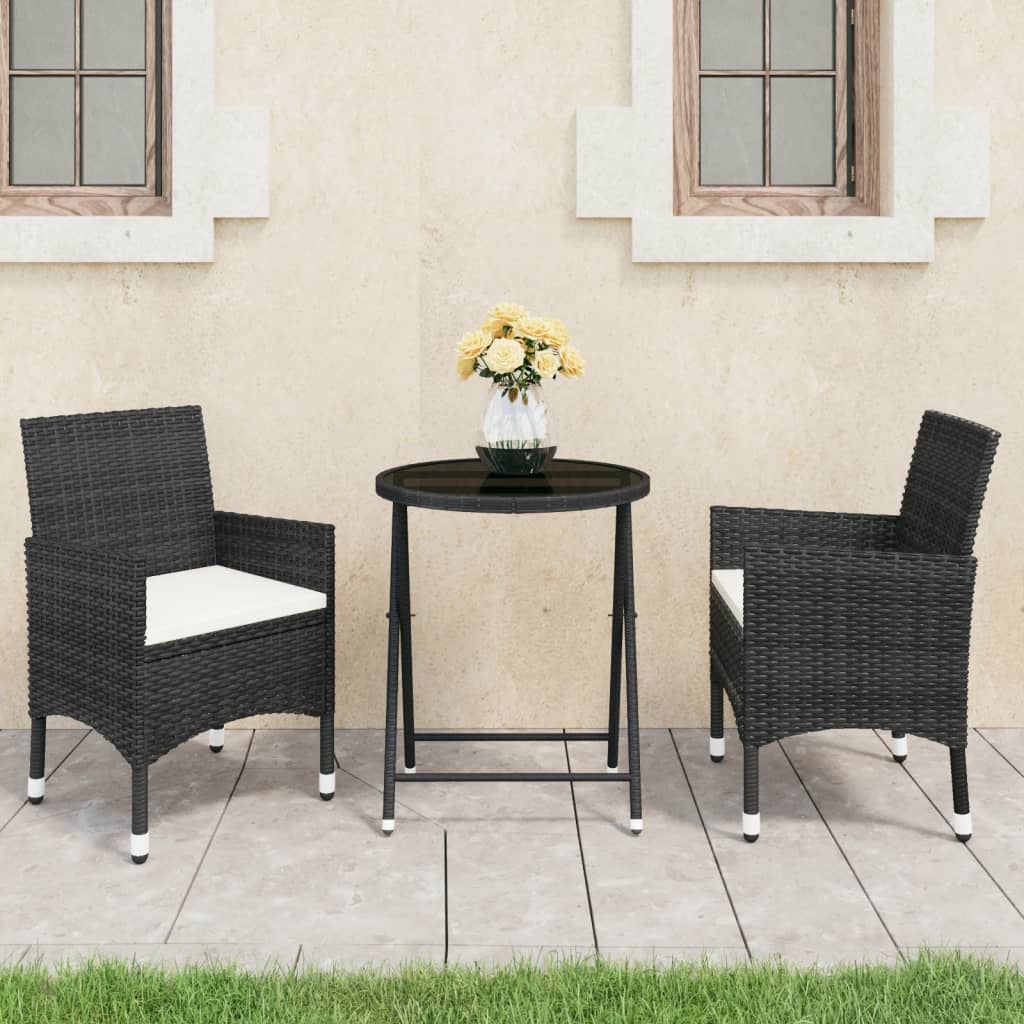 Bistro Set Black Poly rattan Small Foldable Bistro Set Round