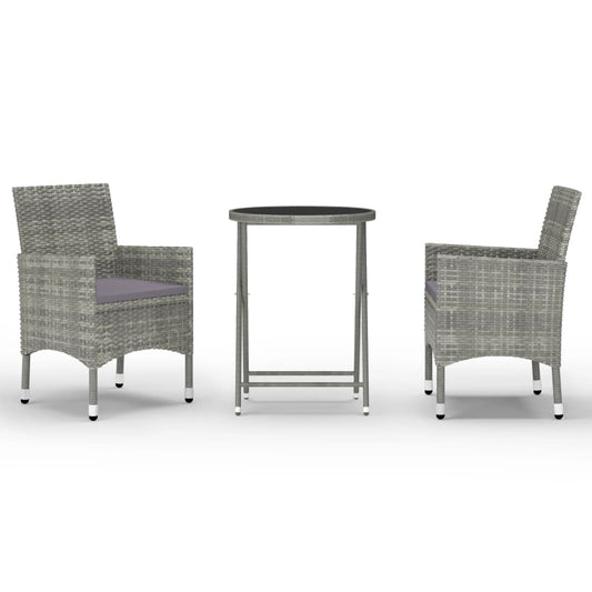 Bistro Set Grey Poly Rattan and Tempered Glass Small Foldable