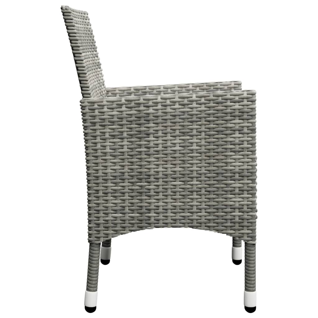 Bistro Set Grey Poly Rattan and Tempered Glass Small Foldable