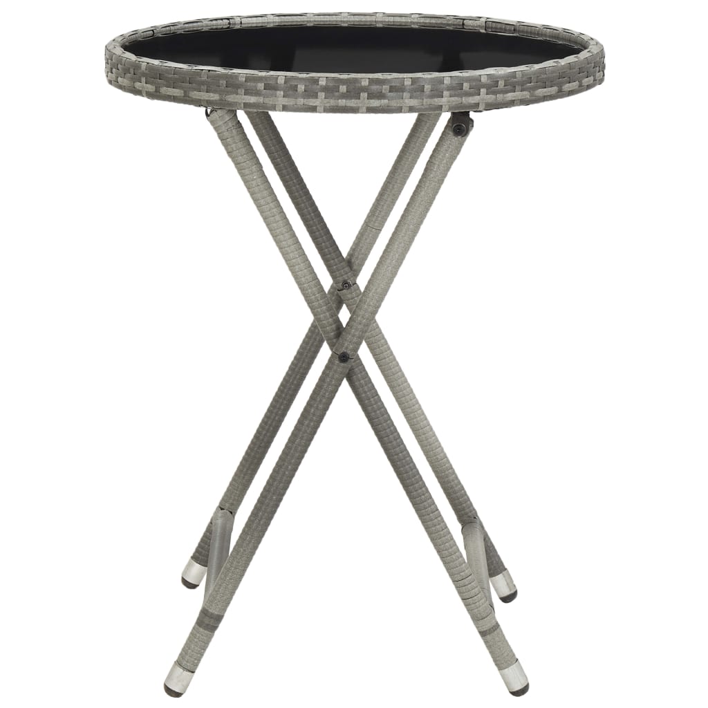 Bistro Set Grey Poly Rattan and Tempered Glass Small Foldable