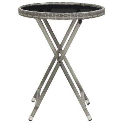 Bistro Set Grey Poly Rattan and Tempered Glass Small Foldable