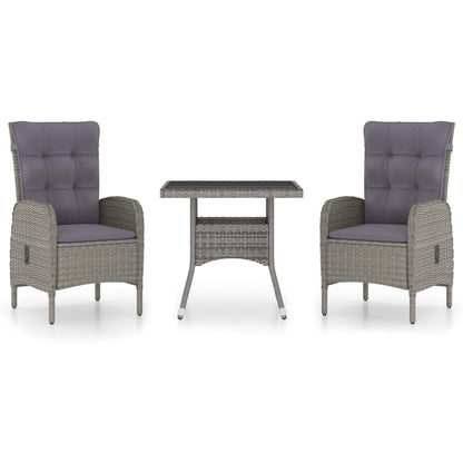 Garden Dining Set Grey Poly rattan, steel, glass, polyester 3-Piece