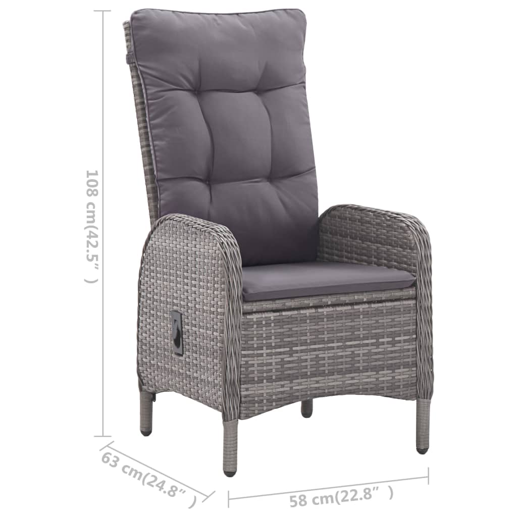 Garden Dining Set Grey Poly rattan, steel, glass, polyester 3-Piece