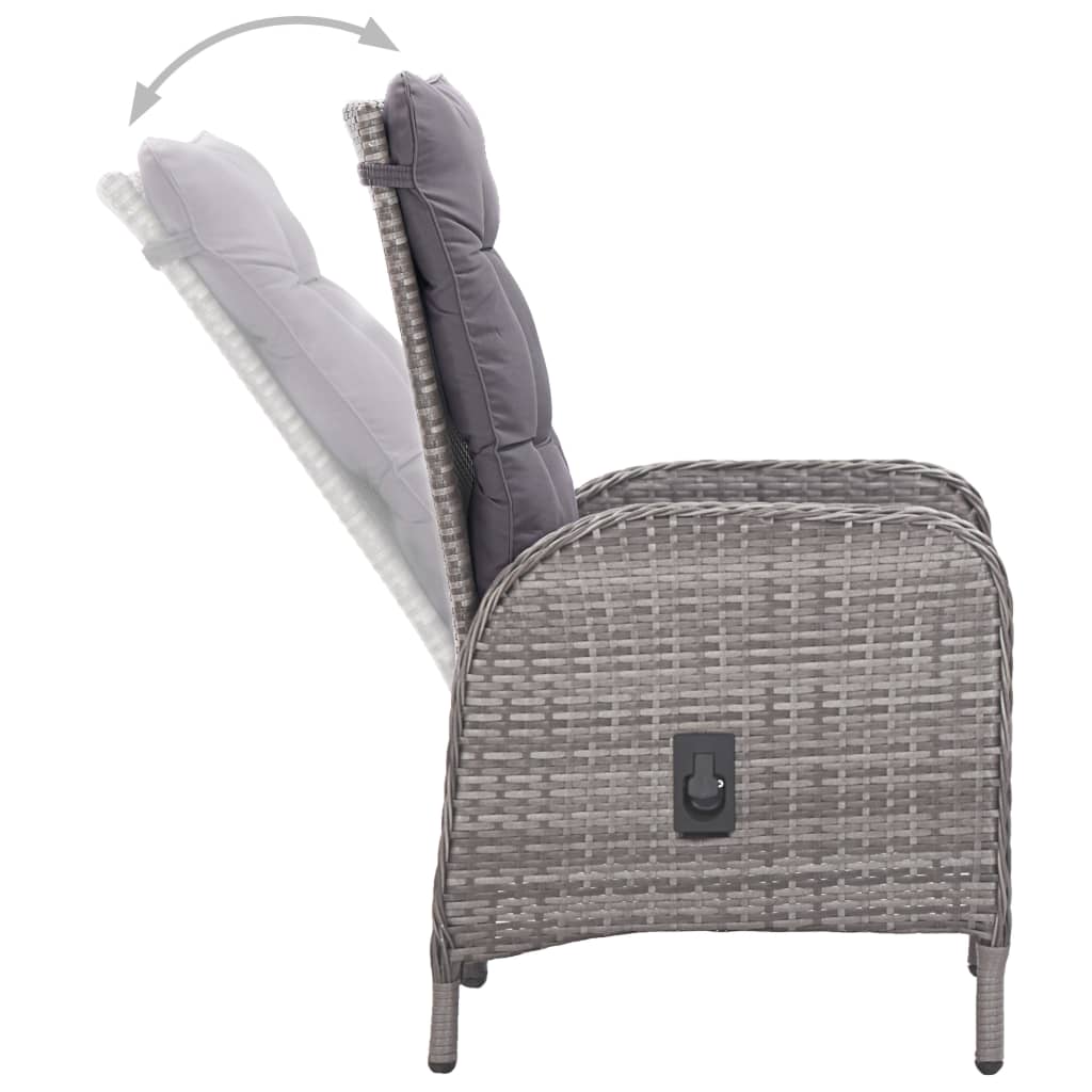 Garden Dining Set Grey Poly rattan, steel, glass, polyester 3-Piece