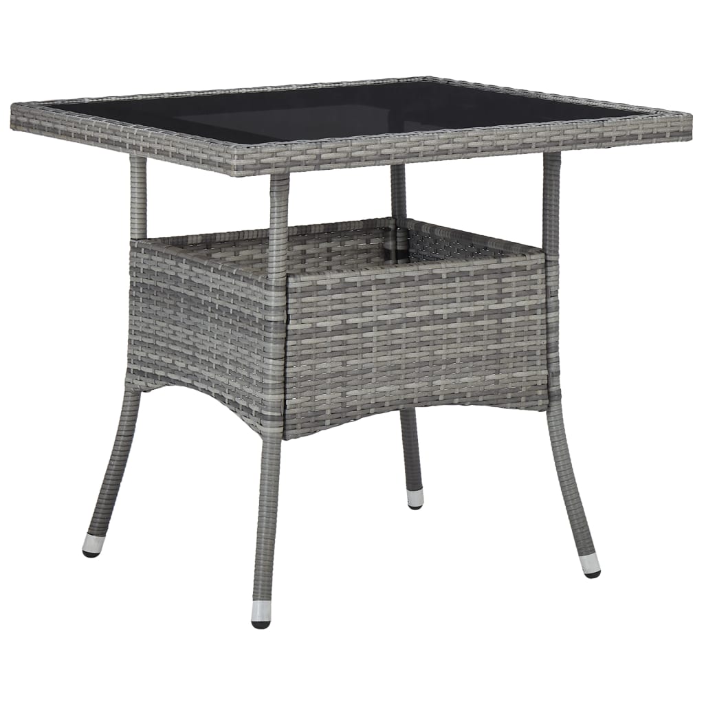 Garden Dining Set Grey Poly rattan, steel, glass, polyester 3-Piece