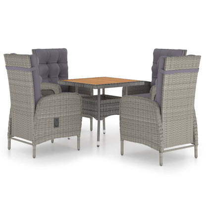 Garden Dining Set Grey Poly rattan, steel, acacia wood, fabric