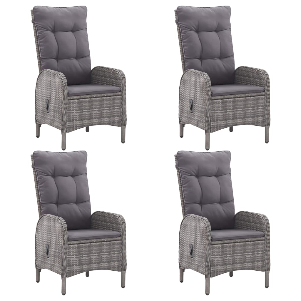 Garden Dining Set Grey Poly rattan, steel, acacia wood, fabric