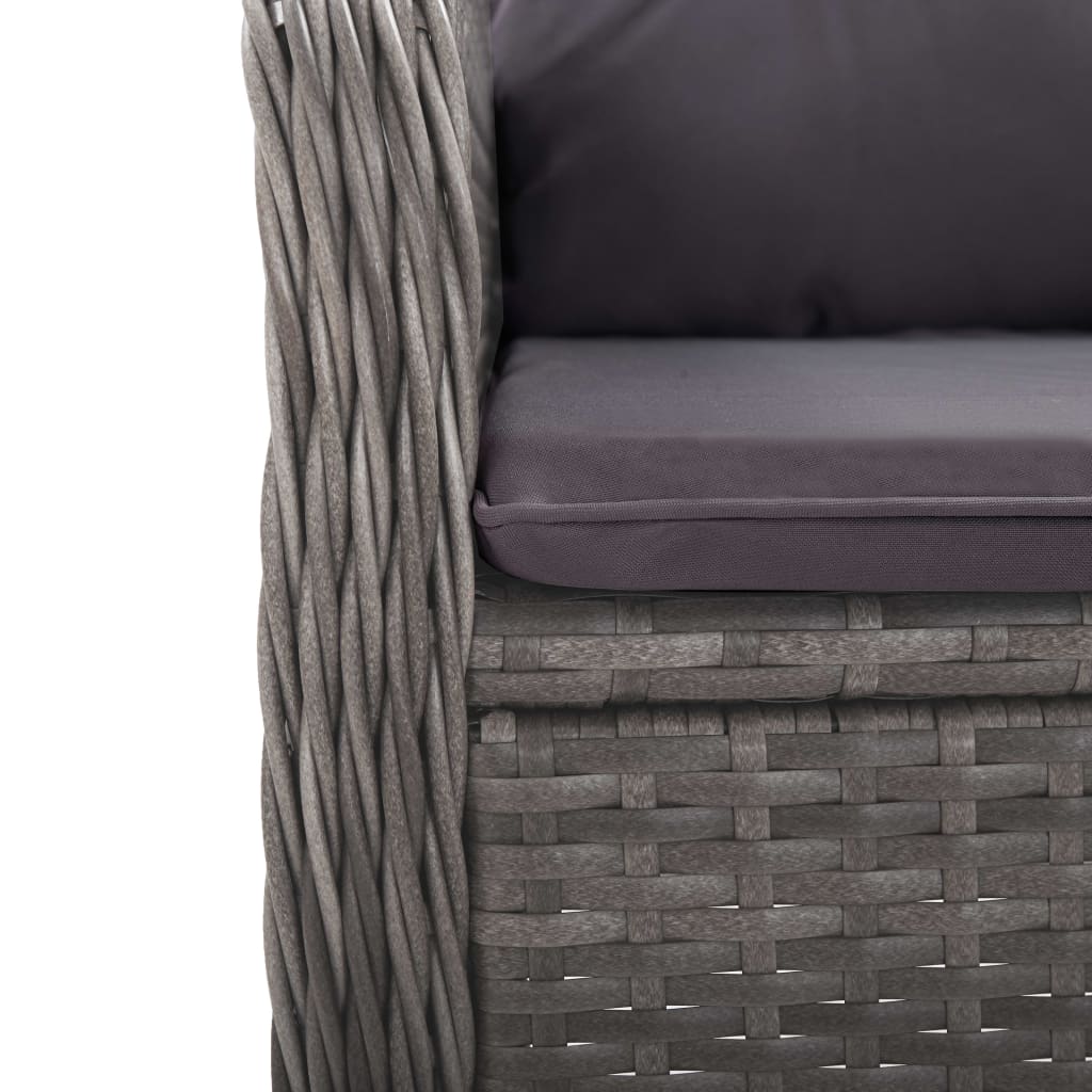 Garden Dining Set Grey Poly rattan, steel, acacia wood, fabric