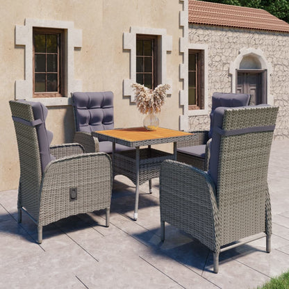 Garden Dining Set Grey Poly rattan, steel, acacia wood, fabric