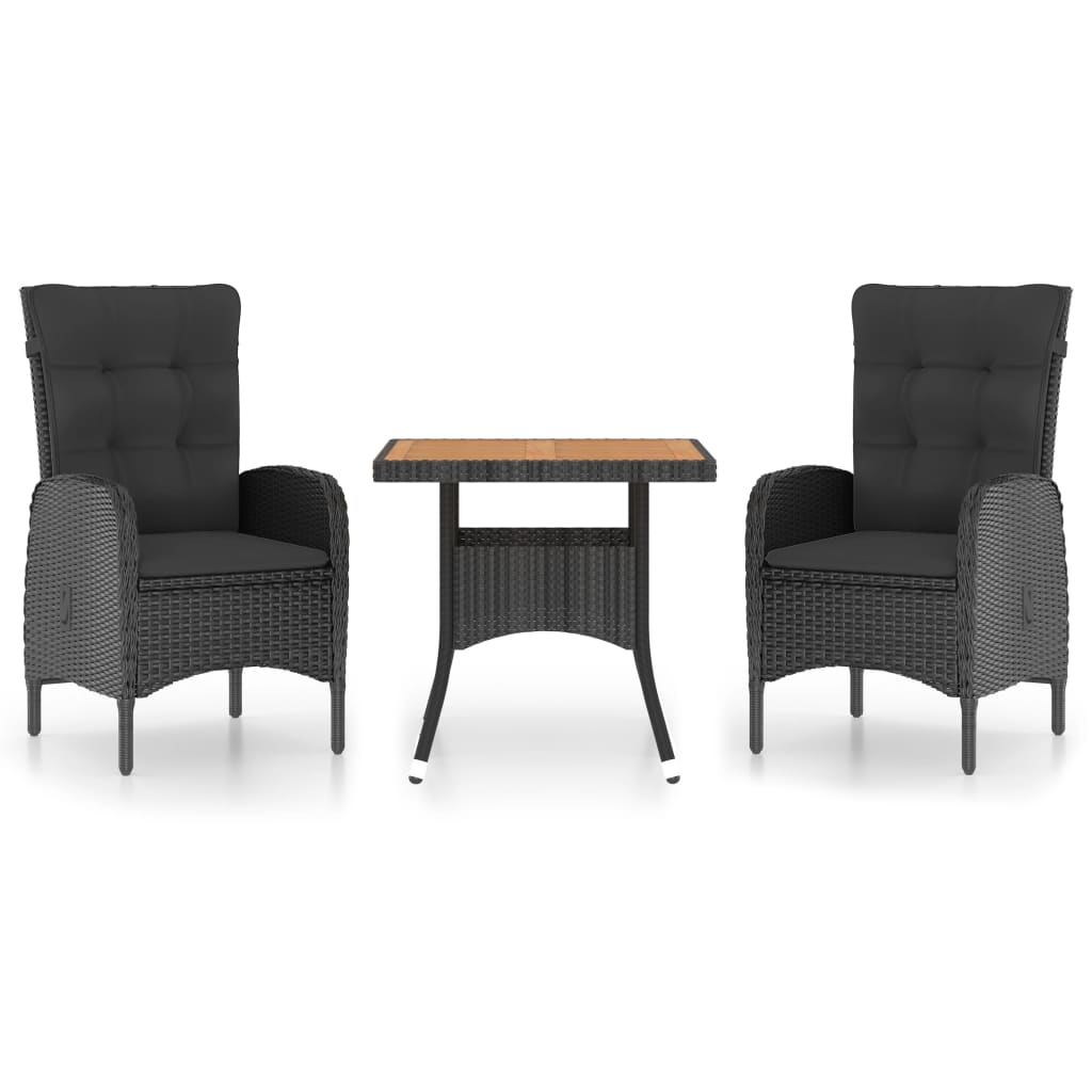 Garden Dining Set Black Poly rattan, steel, acacia wood, polyester