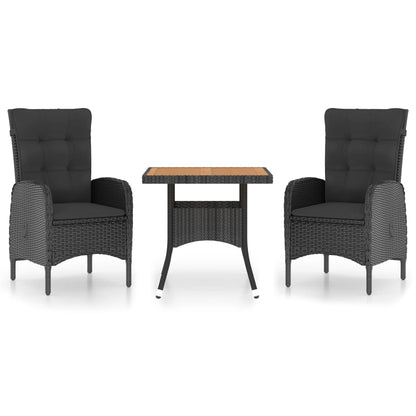 Garden Dining Set Black Poly rattan, steel, acacia wood, polyester