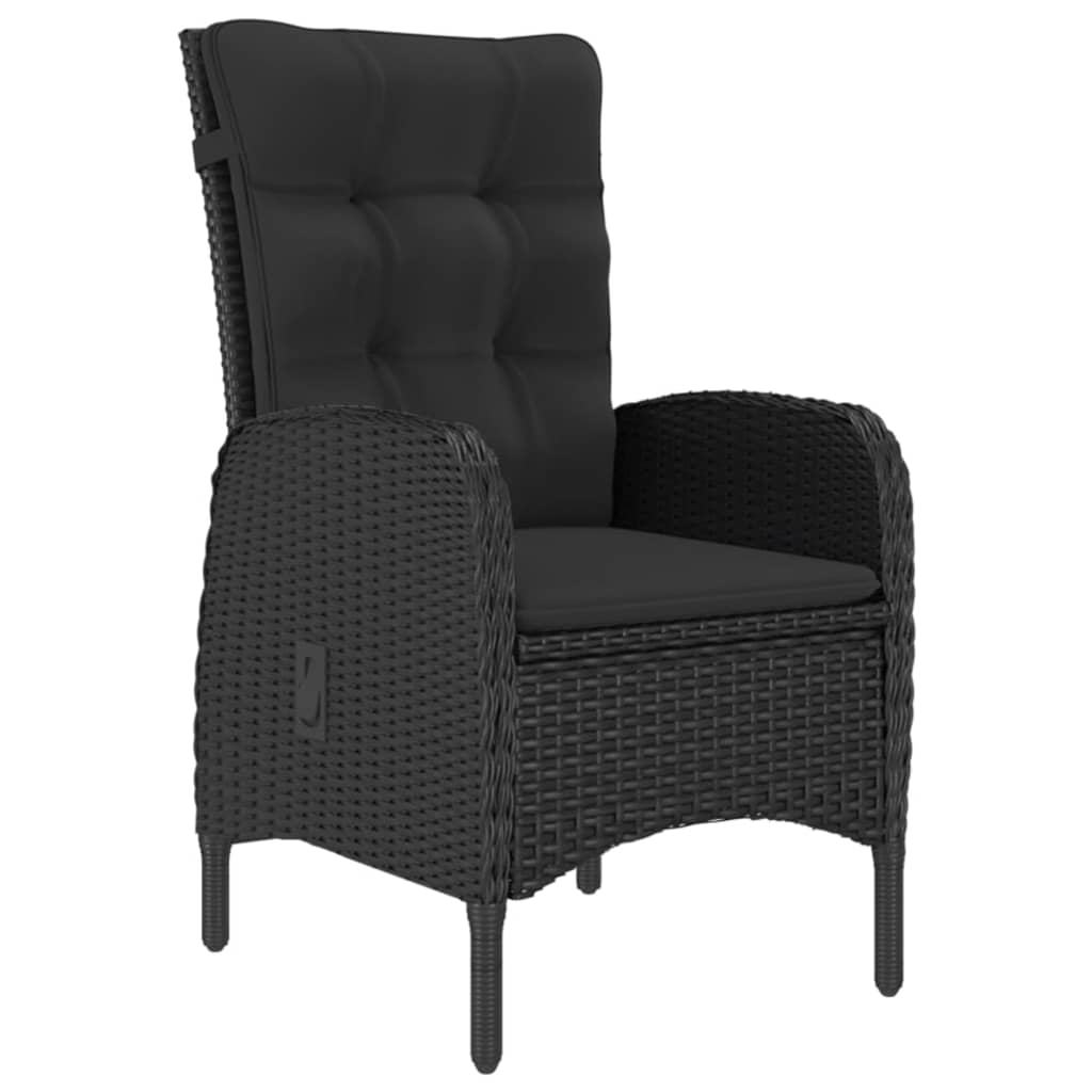 Garden Dining Set Black Poly rattan, steel, acacia wood, polyester