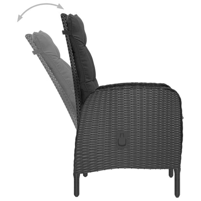 Garden Dining Set Black Poly rattan, steel, acacia wood, polyester