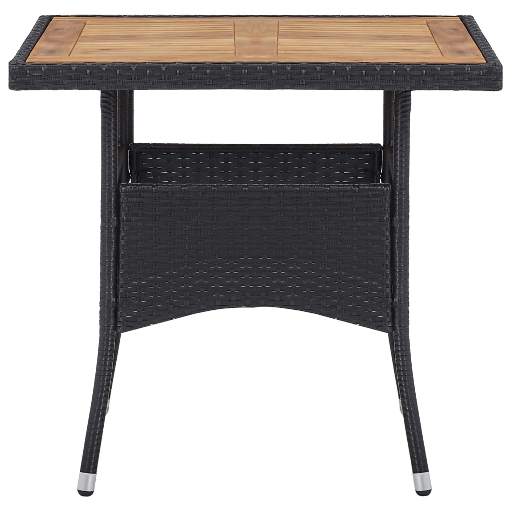 Garden Dining Set Black Poly rattan, steel, acacia wood, polyester