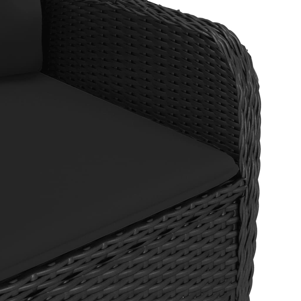 Garden Dining Set Black Poly rattan, steel, acacia wood, polyester