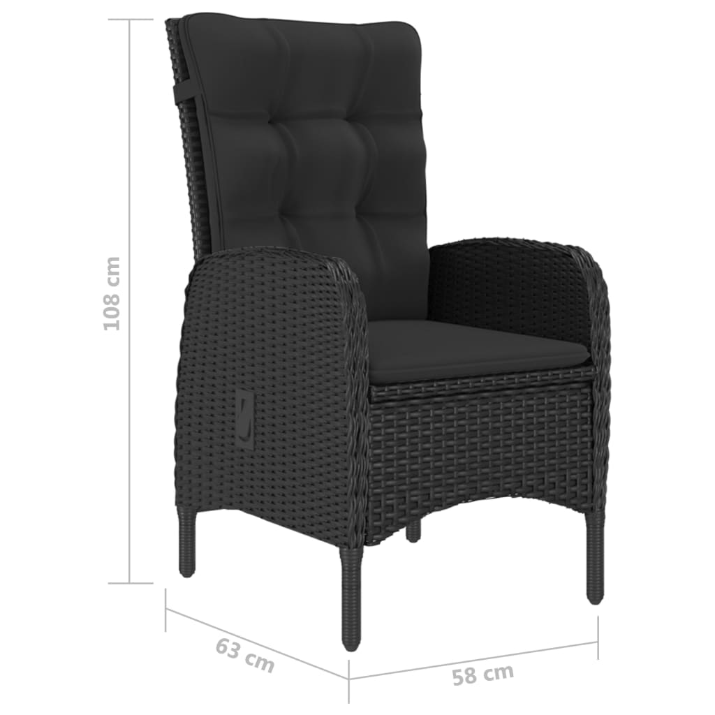 Garden Dining Set Black Poly rattan, steel, acacia wood, polyester