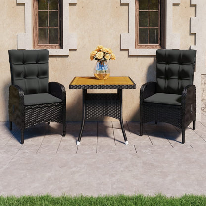 Garden Dining Set Black Poly rattan, steel, acacia wood, polyester