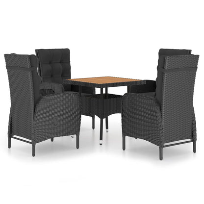 Garden Dining Set Black Poly rattan, acacia wood, steel
