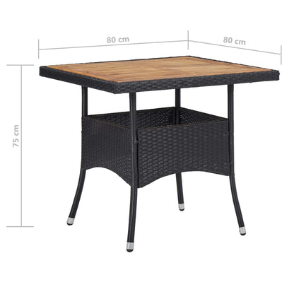Garden Dining Set Black Poly rattan, acacia wood, steel
