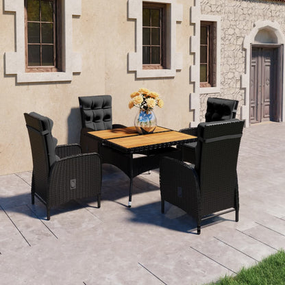 Garden Dining Set Black Poly rattan, acacia wood, steel