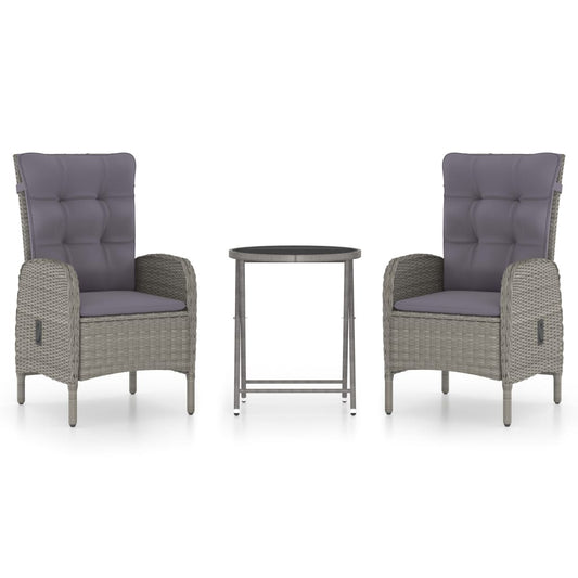 Bistro Set Grey Poly rattan, steel, glass, fabric (100% polyester)