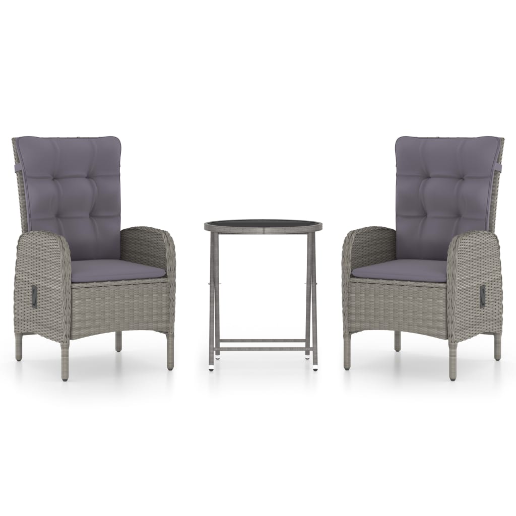 Bistro Set Grey Poly rattan, steel, glass, fabric (100% polyester)