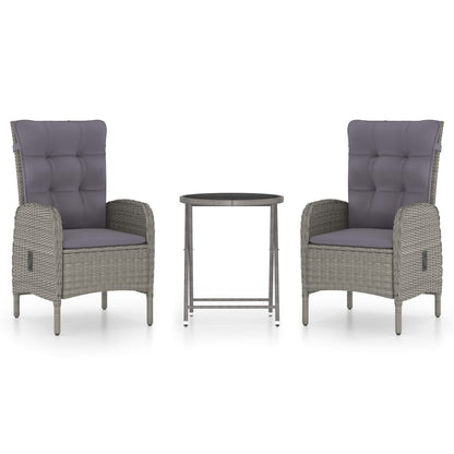 Bistro Set Grey Poly rattan, steel, glass, fabric (100% polyester)