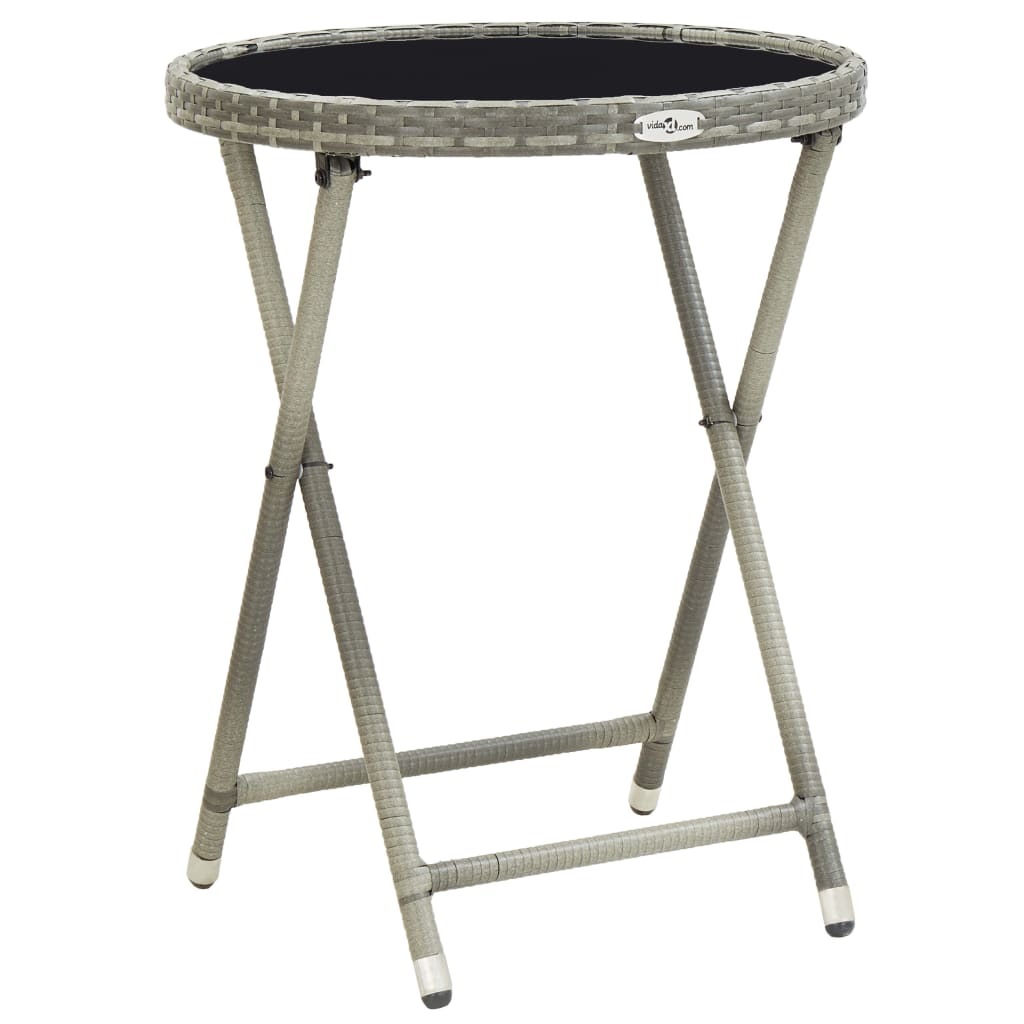 Bistro Set Grey Poly rattan, steel, glass, fabric (100% polyester)