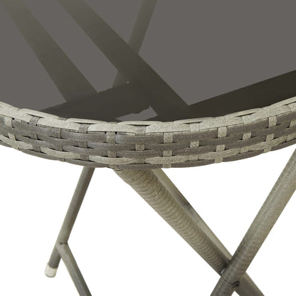 Bistro Set Grey Poly rattan, steel, glass, fabric (100% polyester)