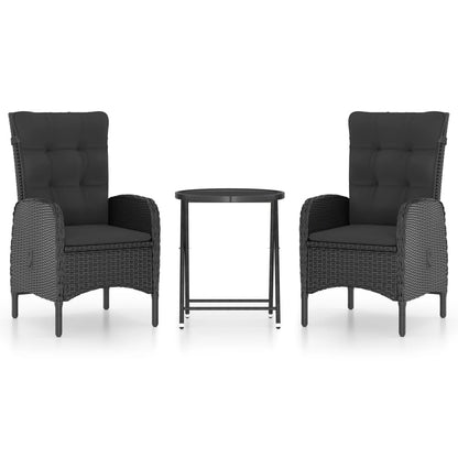 Bistro Set Black Poly rattan, steel, glass, fabric Medium
