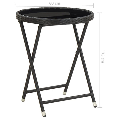 Bistro Set Black Poly rattan, steel, glass, fabric Medium