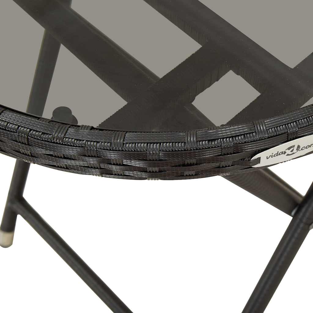 Bistro Set Black Poly rattan, steel, glass, fabric Medium