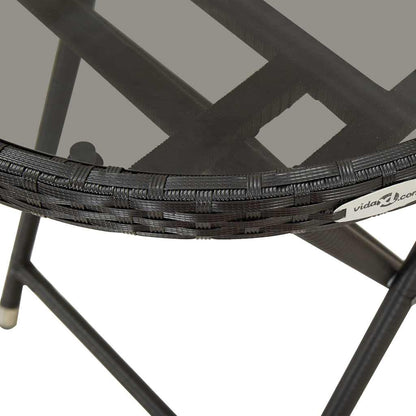 Bistro Set Black Poly rattan, steel, glass, fabric Medium