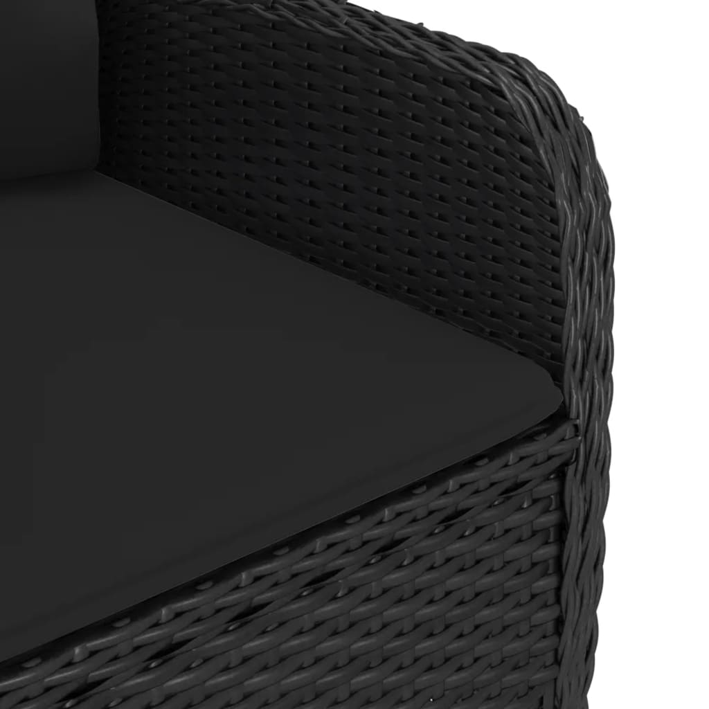 Bistro Set Black Poly rattan, steel, glass, fabric Medium