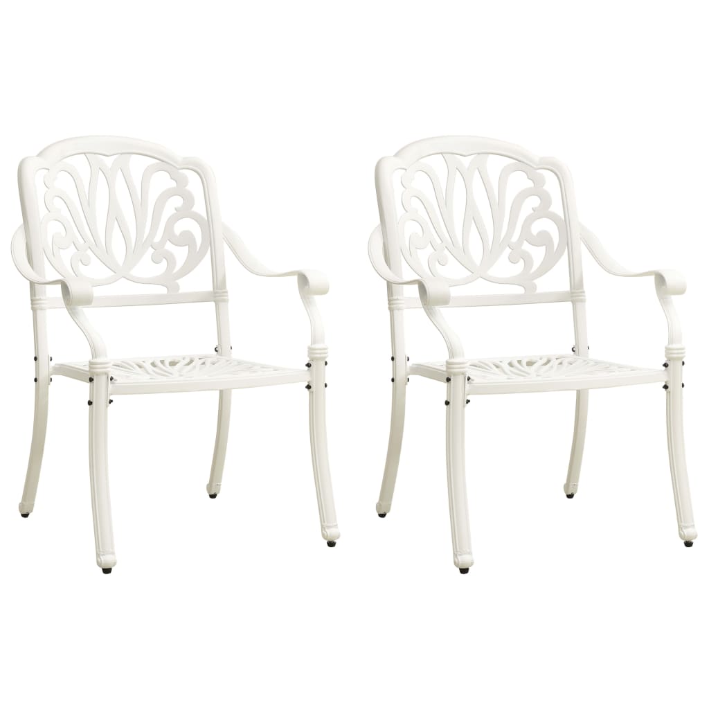 Garden Chair Set of 2 White Cast Aluminum Standard Durable