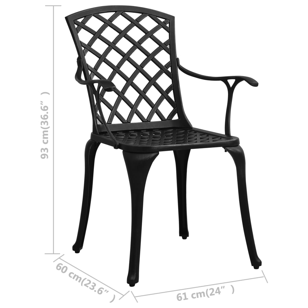 Garden Chair Set of 2 Black Cast Aluminum Standard Ergonomic