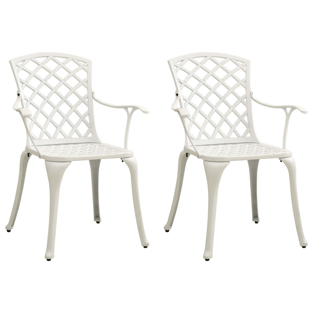 Garden Chair Set of 2 White Cast Aluminum Medium Durable