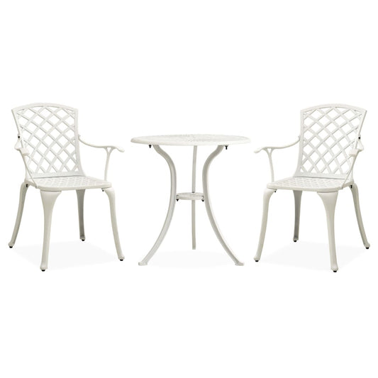 Bistro Set White Cast Aluminum Small Ergonomic Bistro Set