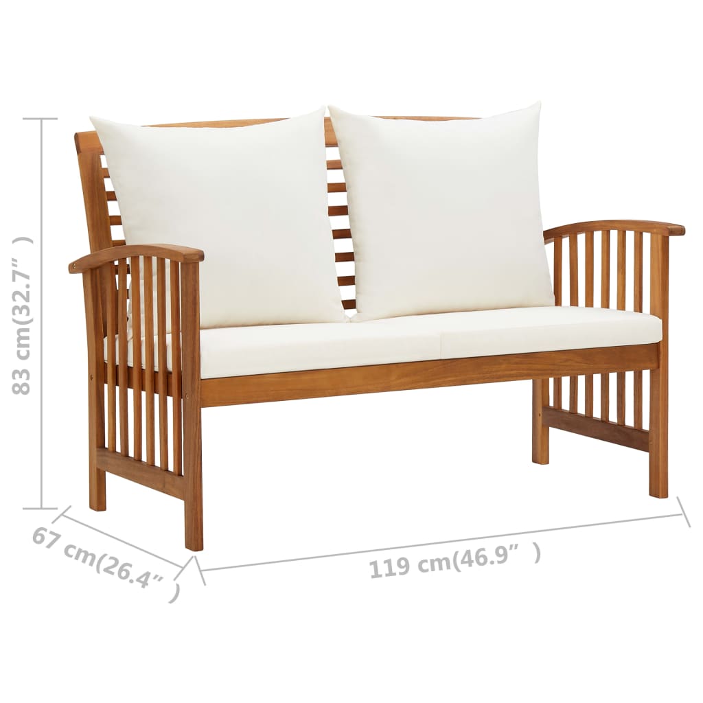 Garden Lounge Set Cream White, Wooden Solid Acacia wood Large
