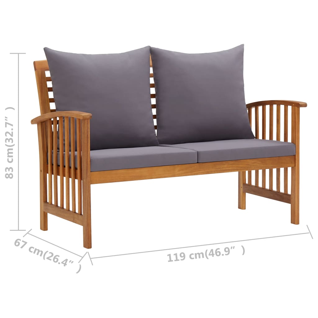 Garden Lounge Set Dark Grey Cushions, Natural Wood