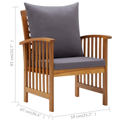 Garden Lounge Set Dark Grey Cushions, Natural Wood