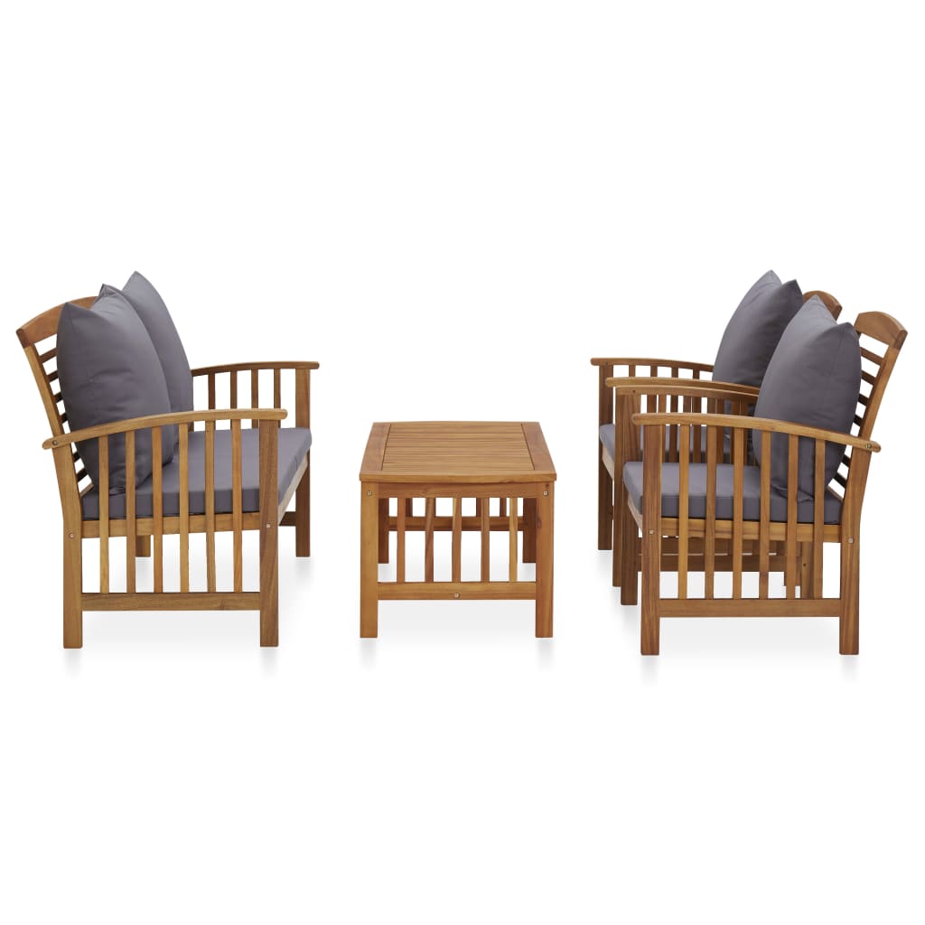 Garden Lounge Set Dark Grey Cushions, Natural Wood
