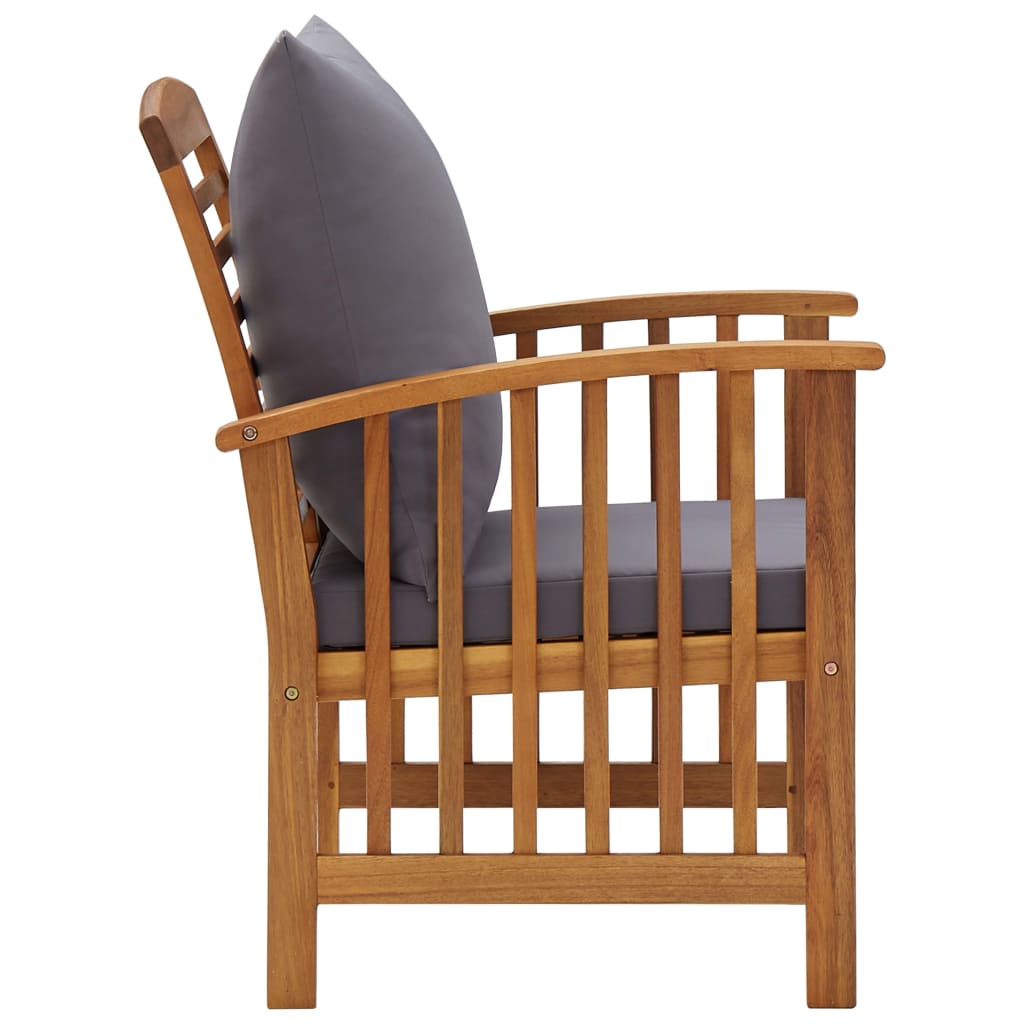 Garden Lounge Set Dark Grey Cushions, Natural Wood
