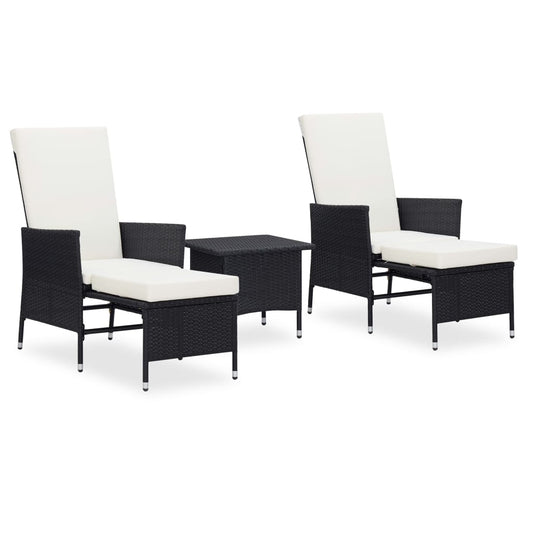Garden Lounge Set Black PE rattan Foldable Garden Lounge Set