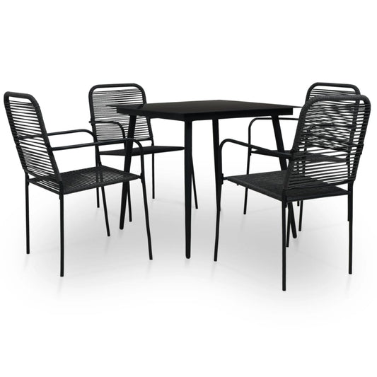 Dining Set Black Cotton rope, powder-coated steel, tempered glass