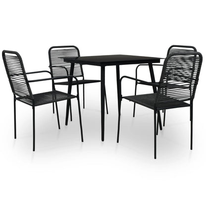 Dining Set Black Cotton rope, powder-coated steel, tempered glass