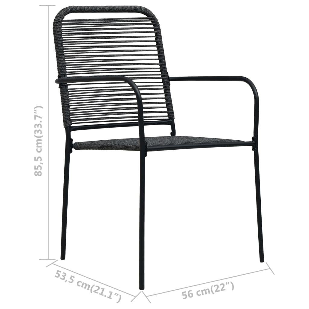 Dining Set Black Cotton rope, powder-coated steel, tempered glass