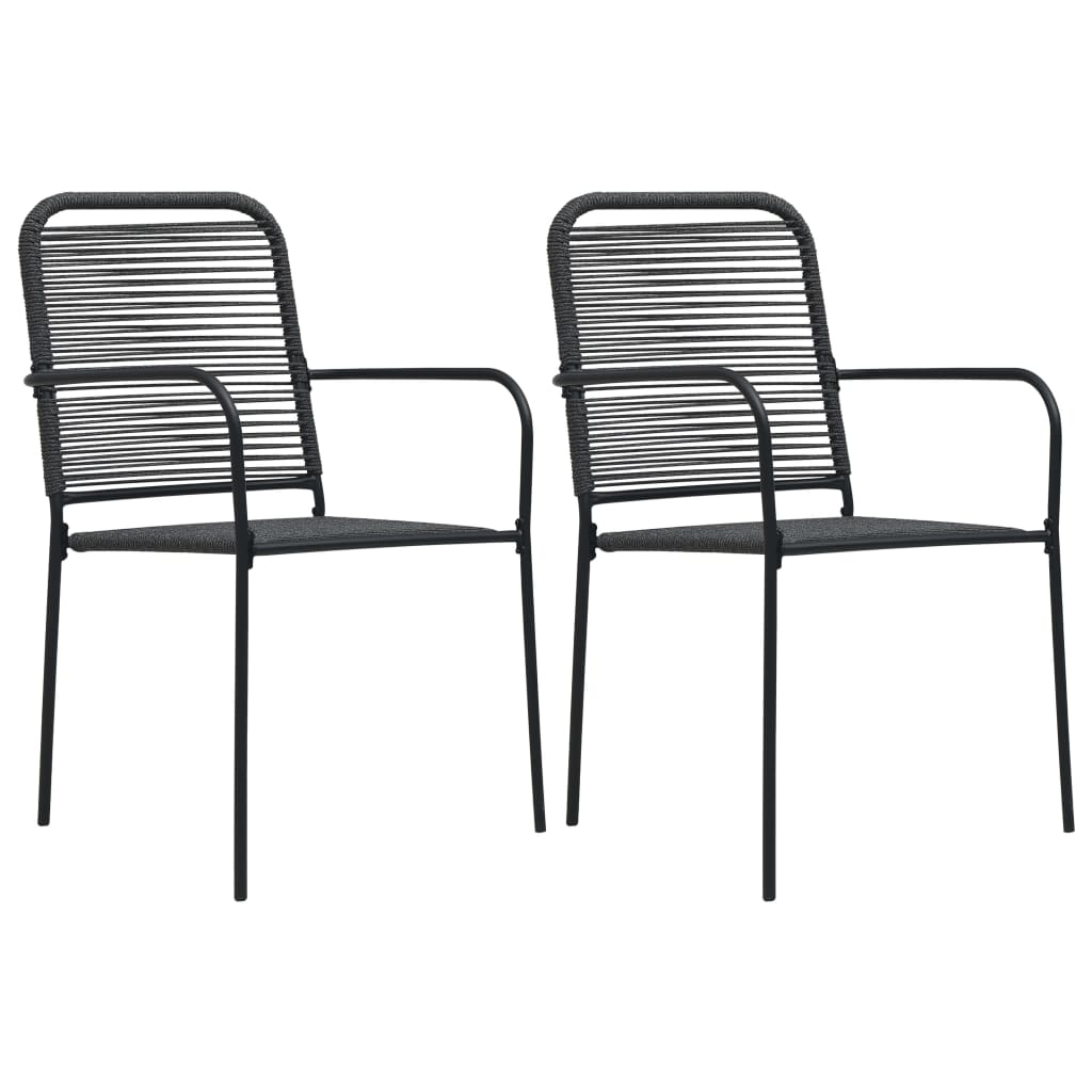 Dining Set Black Cotton rope, powder-coated steel, tempered glass